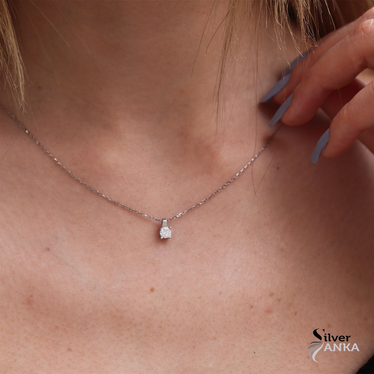 925 Ayar Gümüş Minimal Tek Taş Kolye