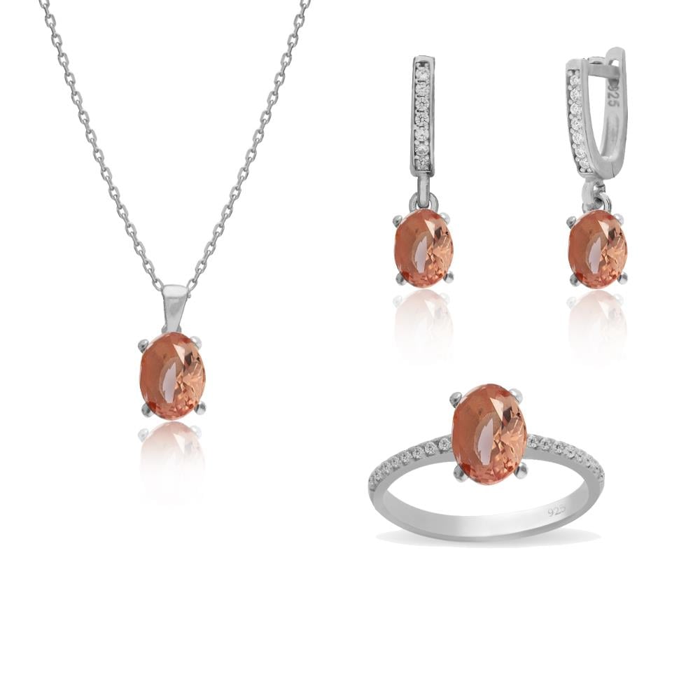 925 Ayar Gümüş Minimal Zultanit Oval Taşlı Takı Seti