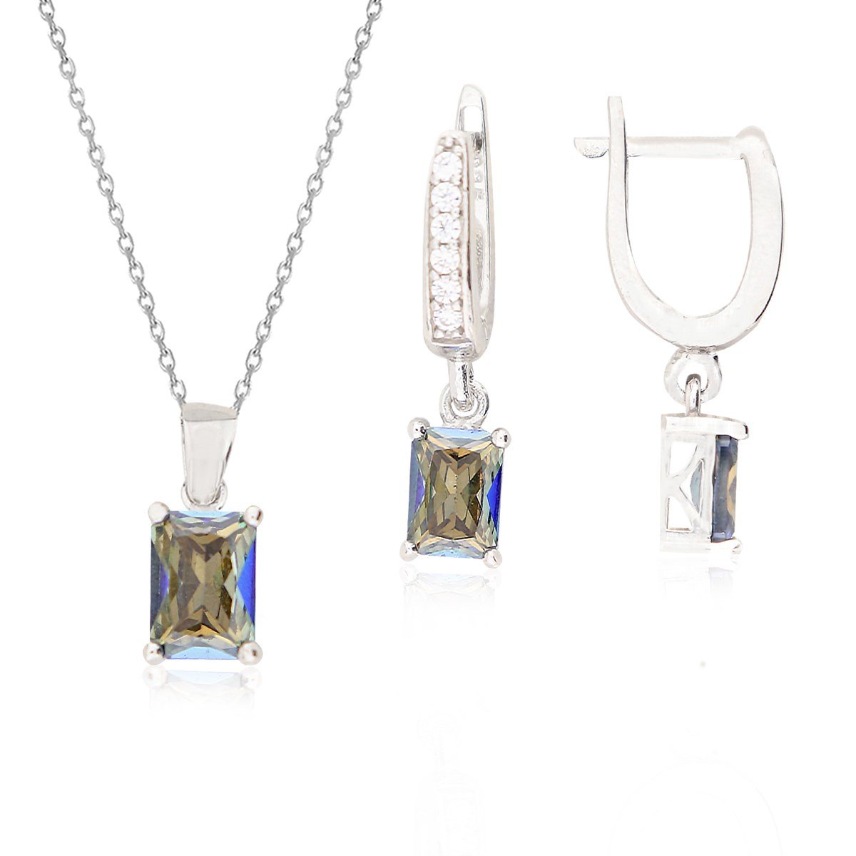 925 Ayar Gümüş Mistik Topaz Baget Takı Seti