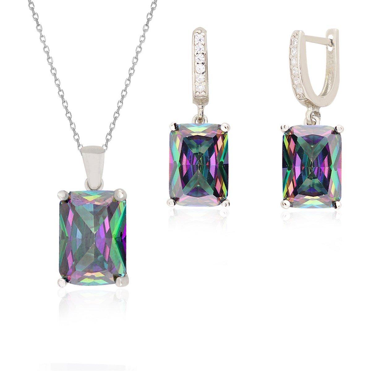 925 Ayar Gümüş Mistik Topaz Baget Takı Seti