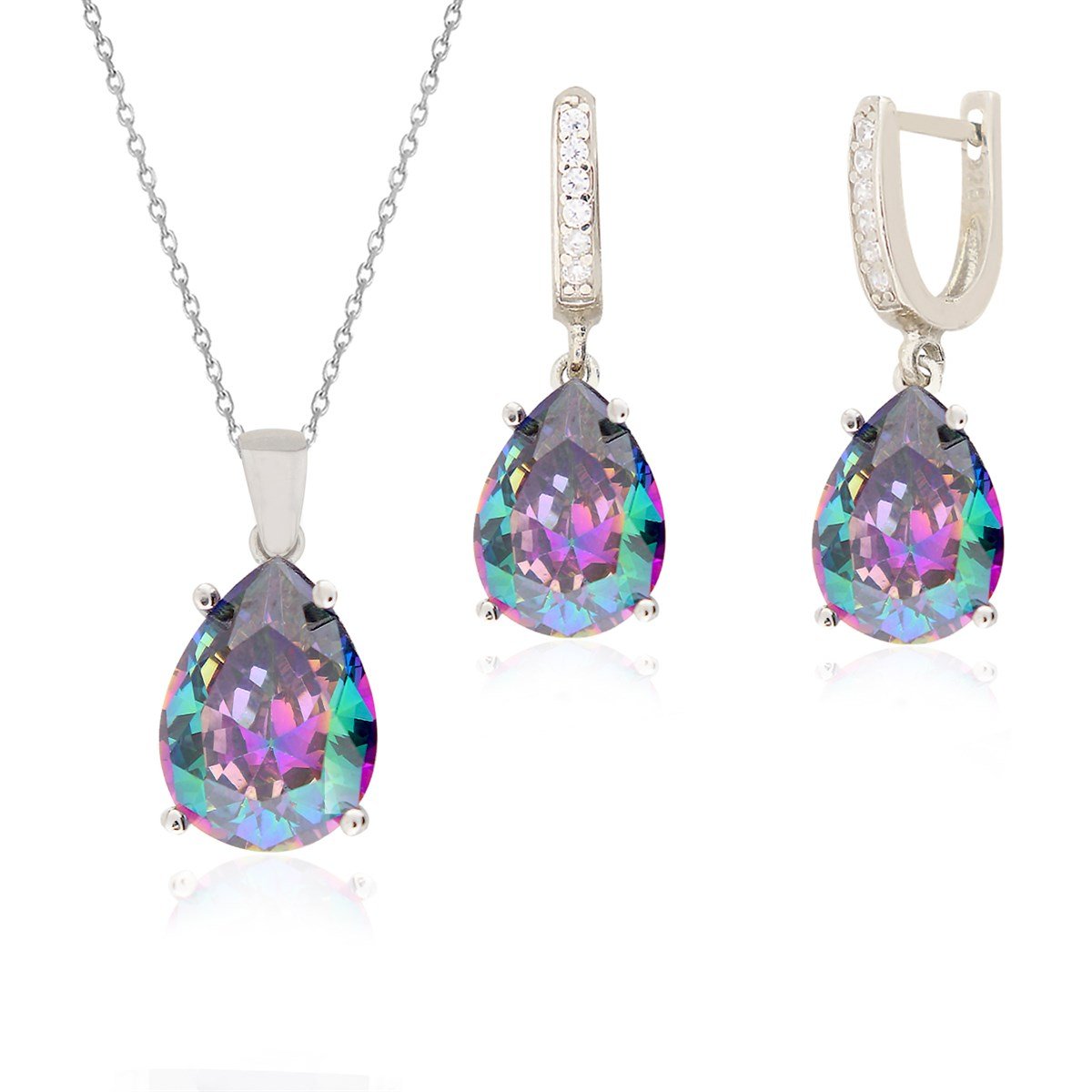925 Ayar Gümüş Mistik Topaz Damla Takı Seti