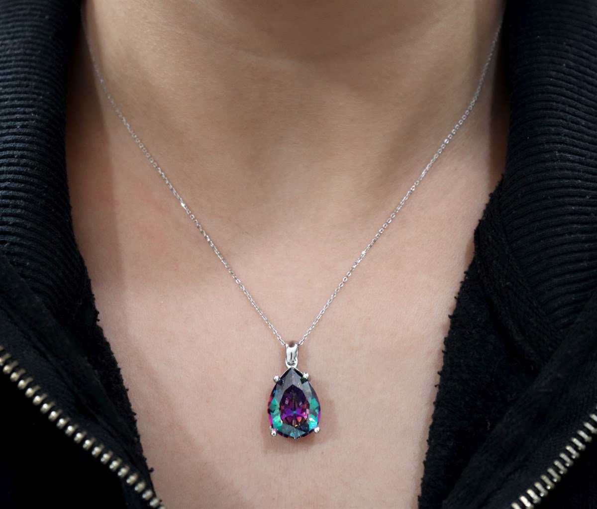 925 Ayar Gümüş Mistik Topaz Damla Takı Seti