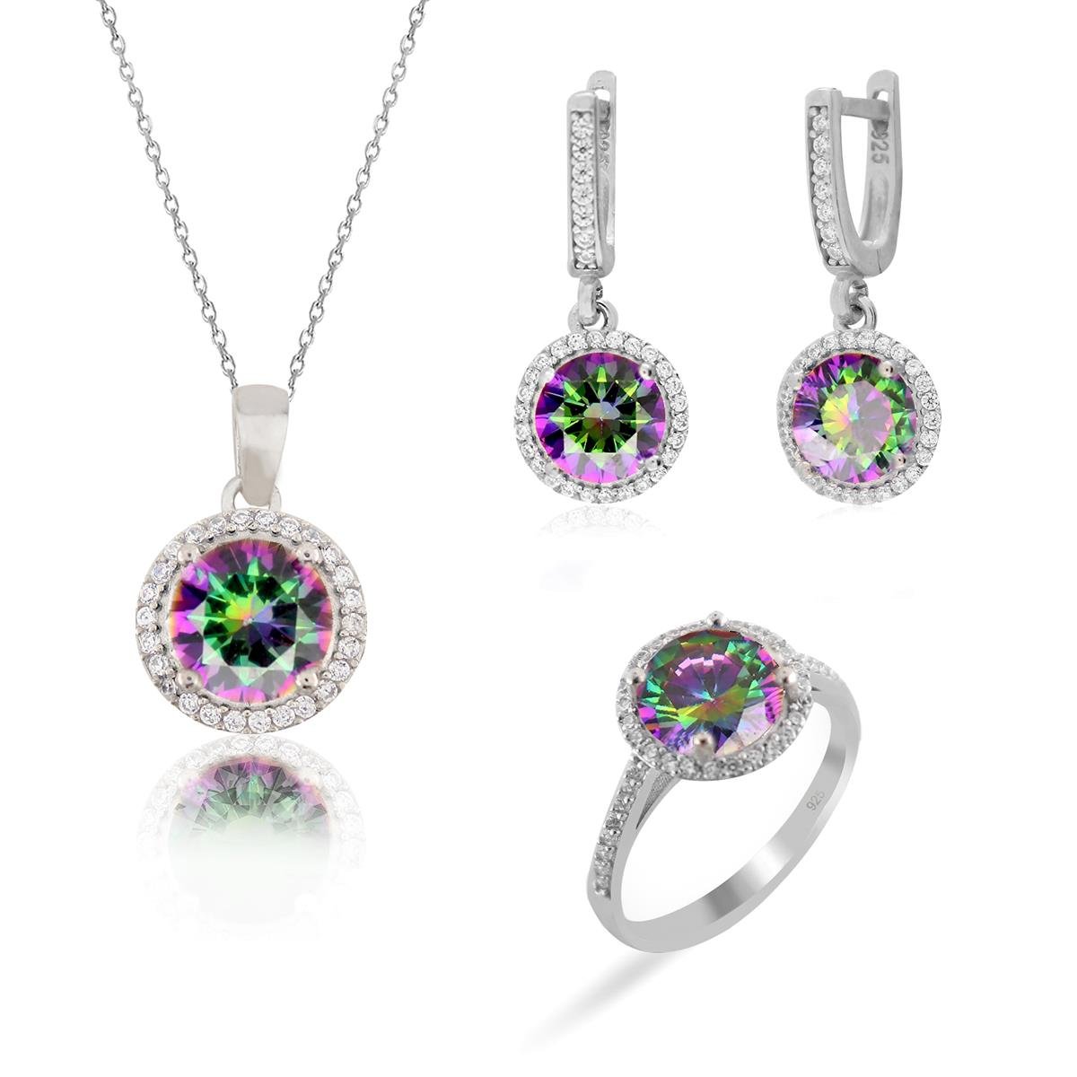 925 Ayar Gümüş Mistik Topaz Taşlı Takı Seti