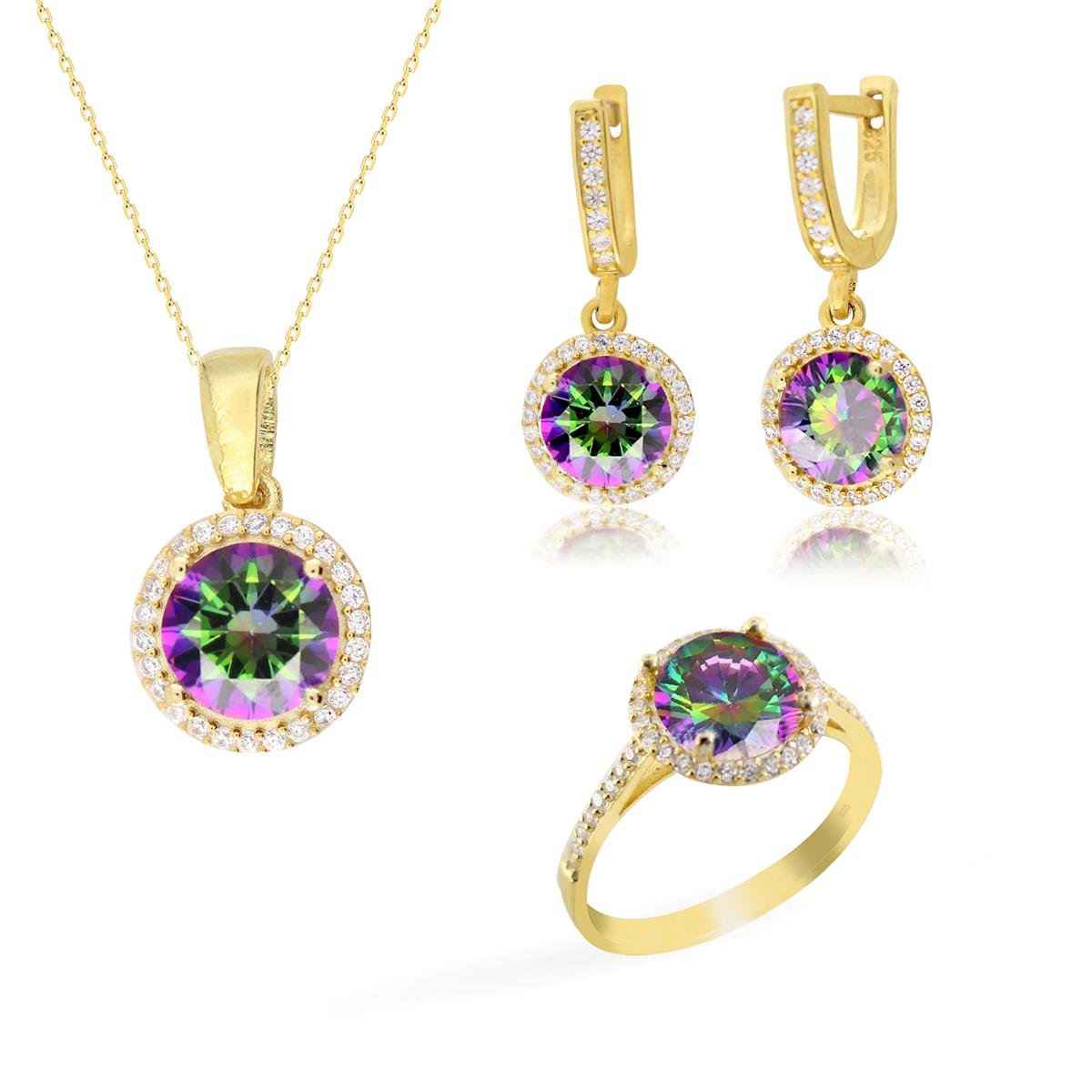 925 Ayar Gümüş Mistik Topaz Taşlı Takı Seti