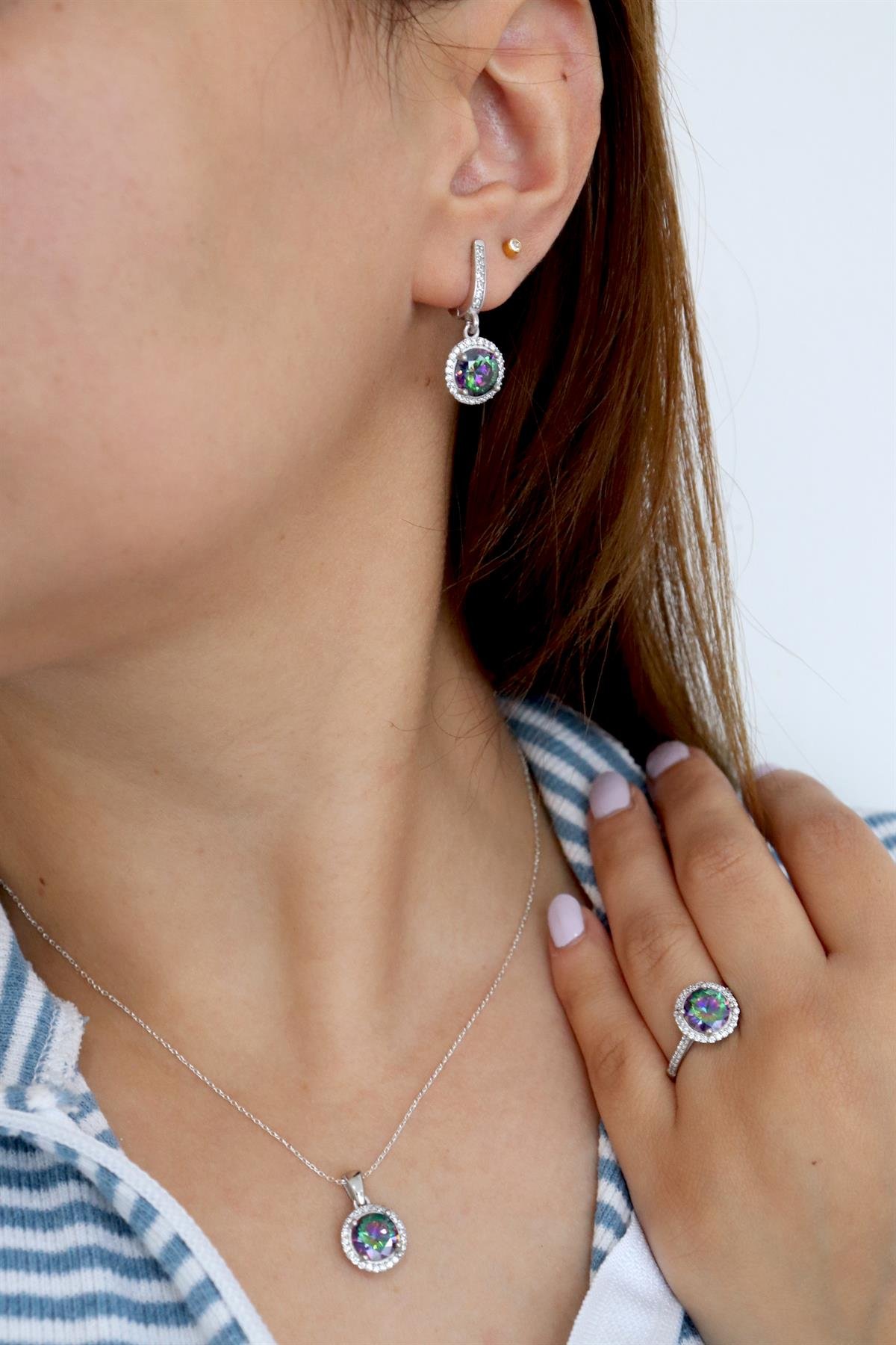 925 Ayar Gümüş Mistik Topaz Taşlı Takı Seti