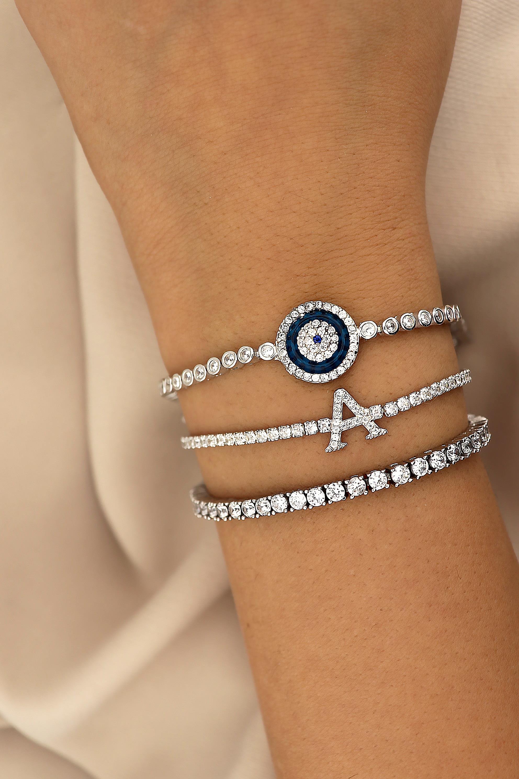 925 Ayar Gümüş Nazar Detaylı Su Yolu Bileklik