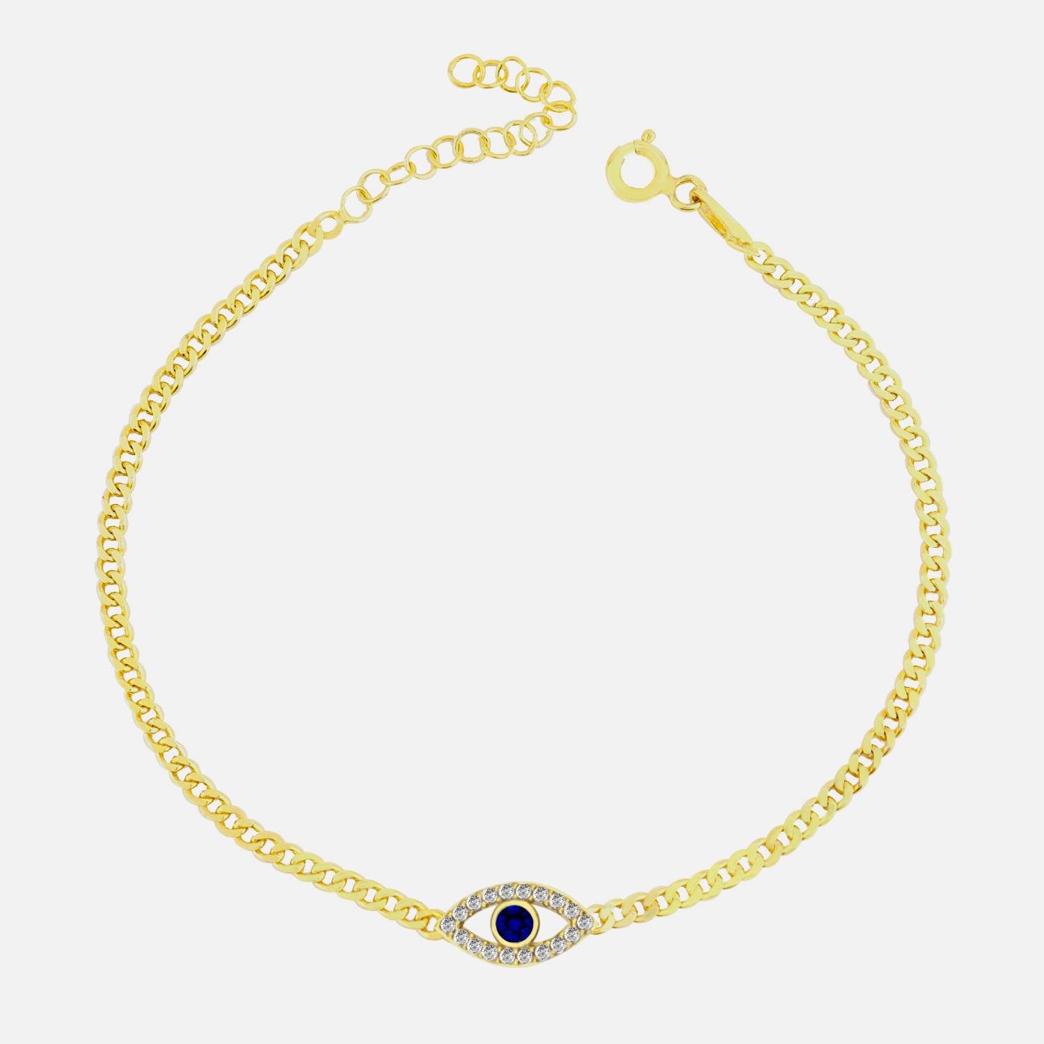 925 Ayar Gümüş Nazar Göz Detaylı Gurmet Zincir Bileklik