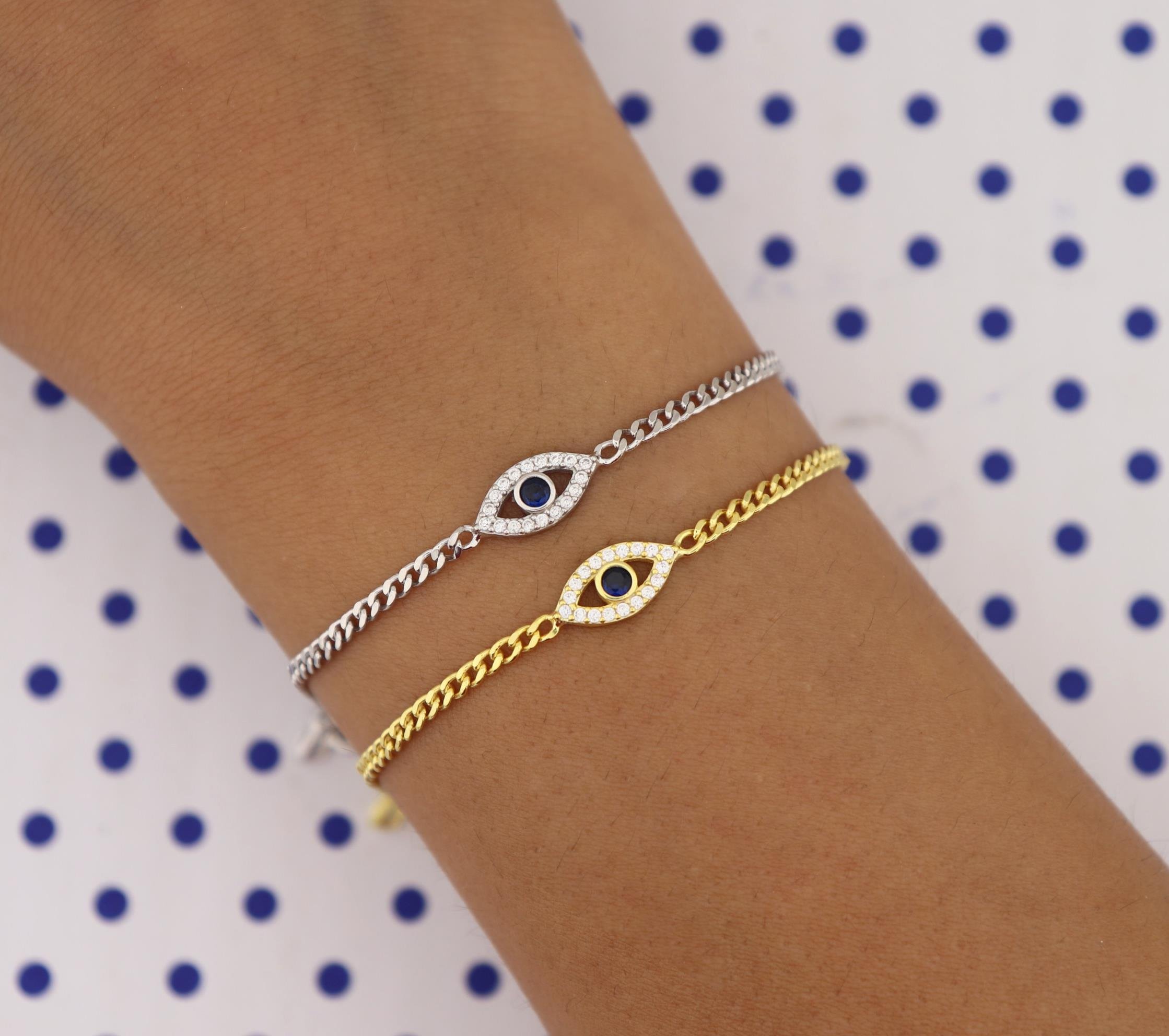 925 Ayar Gümüş Nazar Göz Detaylı Gurmet Zincir Bileklik