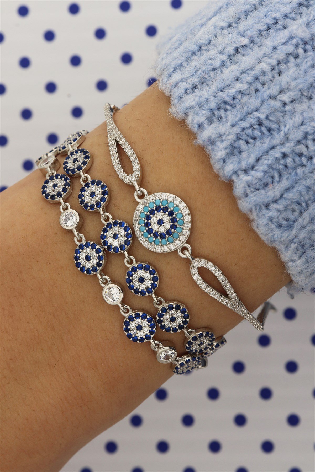 925 Ayar Gümüş Nazar Taşlı Bileklik