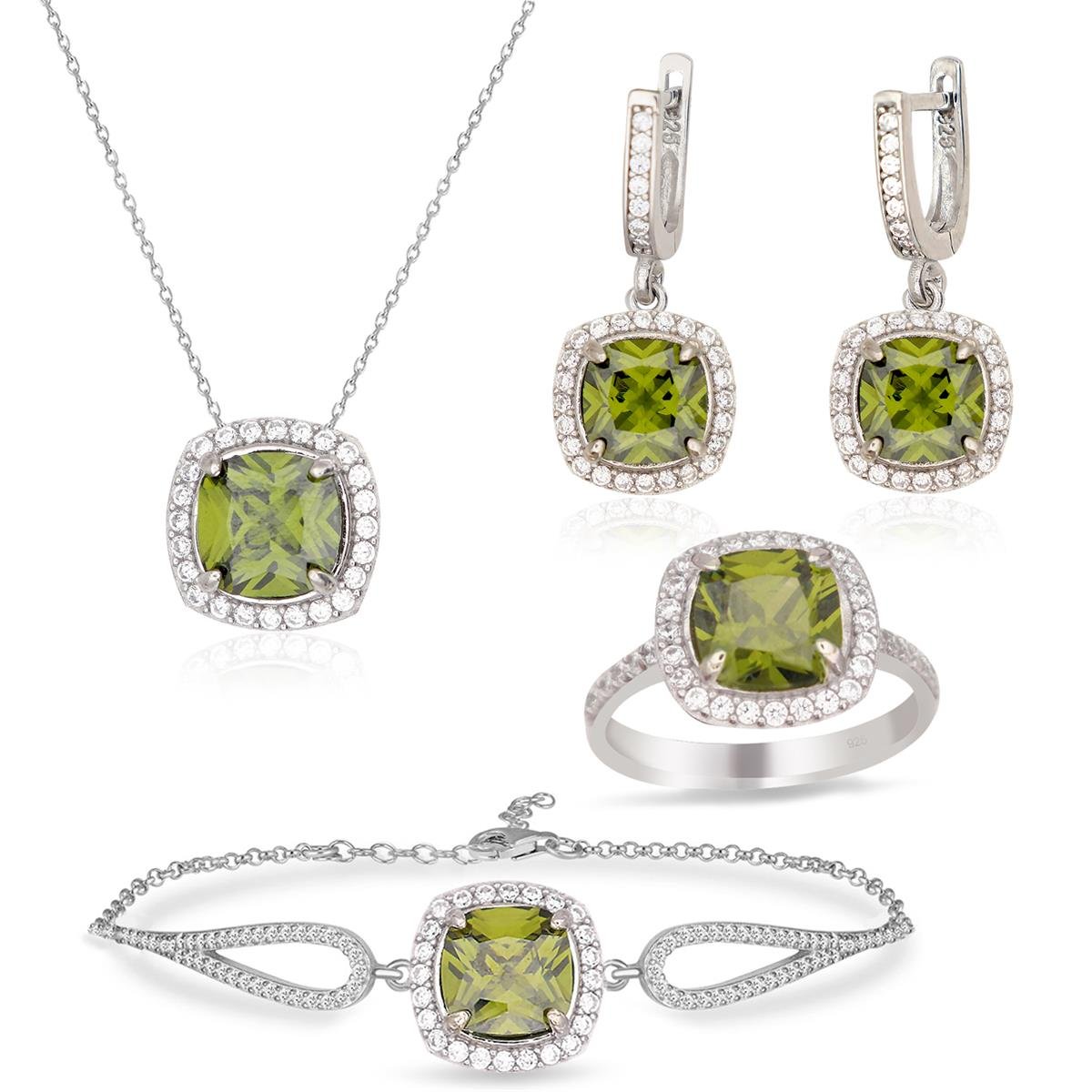 925 Ayar Gümüş Olive Taşlı Takı Seti