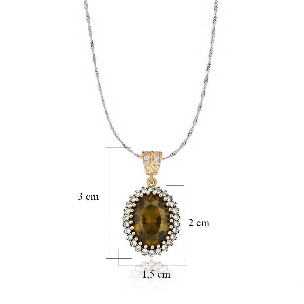 925 Ayar Gümüş Otantik Zultanit Oval Taşlı Hürrem Kolye