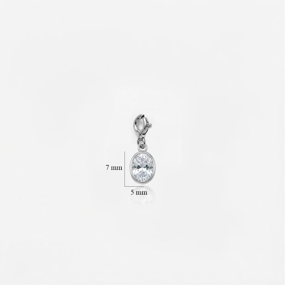 925 Ayar Gümüş Oval Beyaz Taşlı Charm - Kolye Ucu