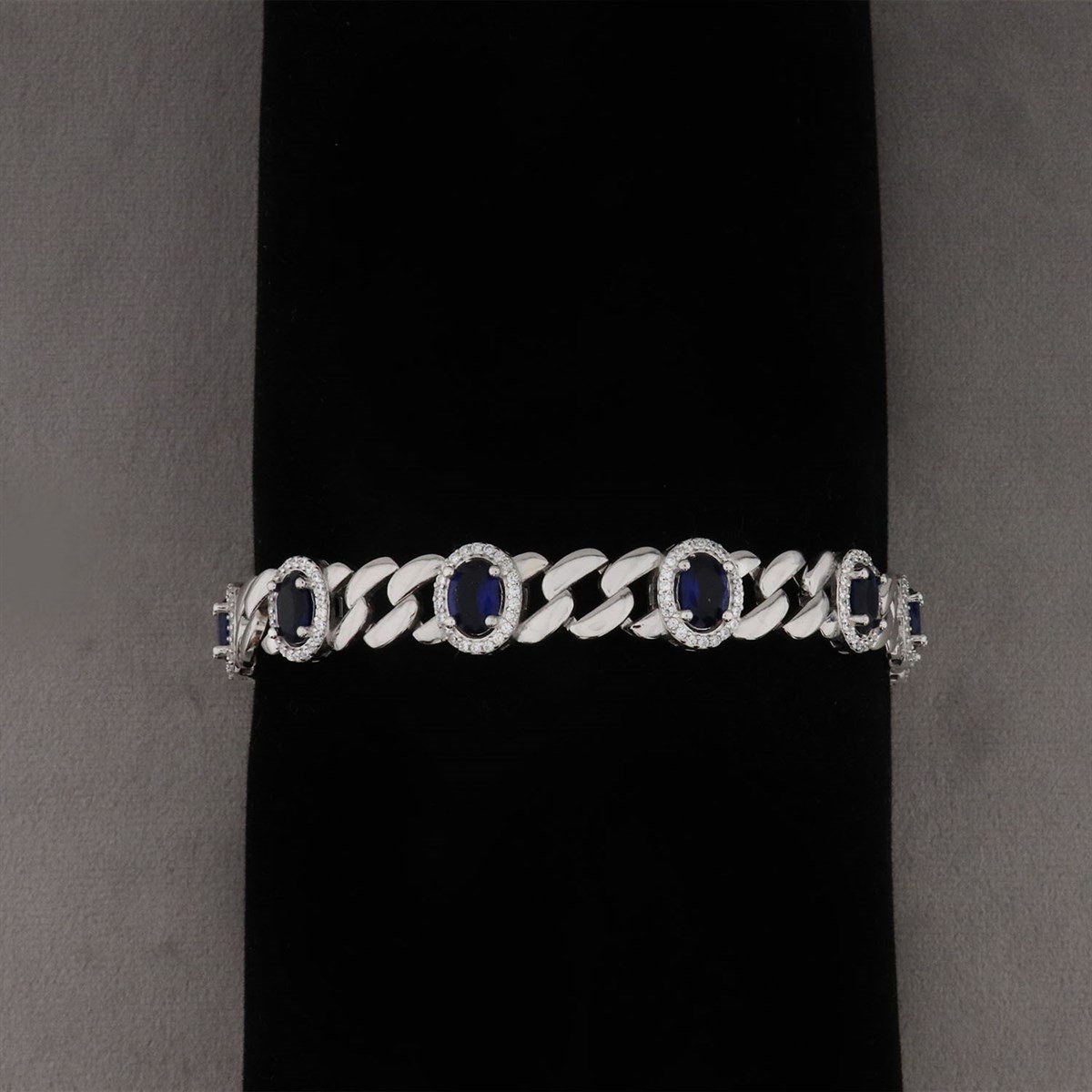 925 Ayar Gümüş Oval Desen Safir Bileklik