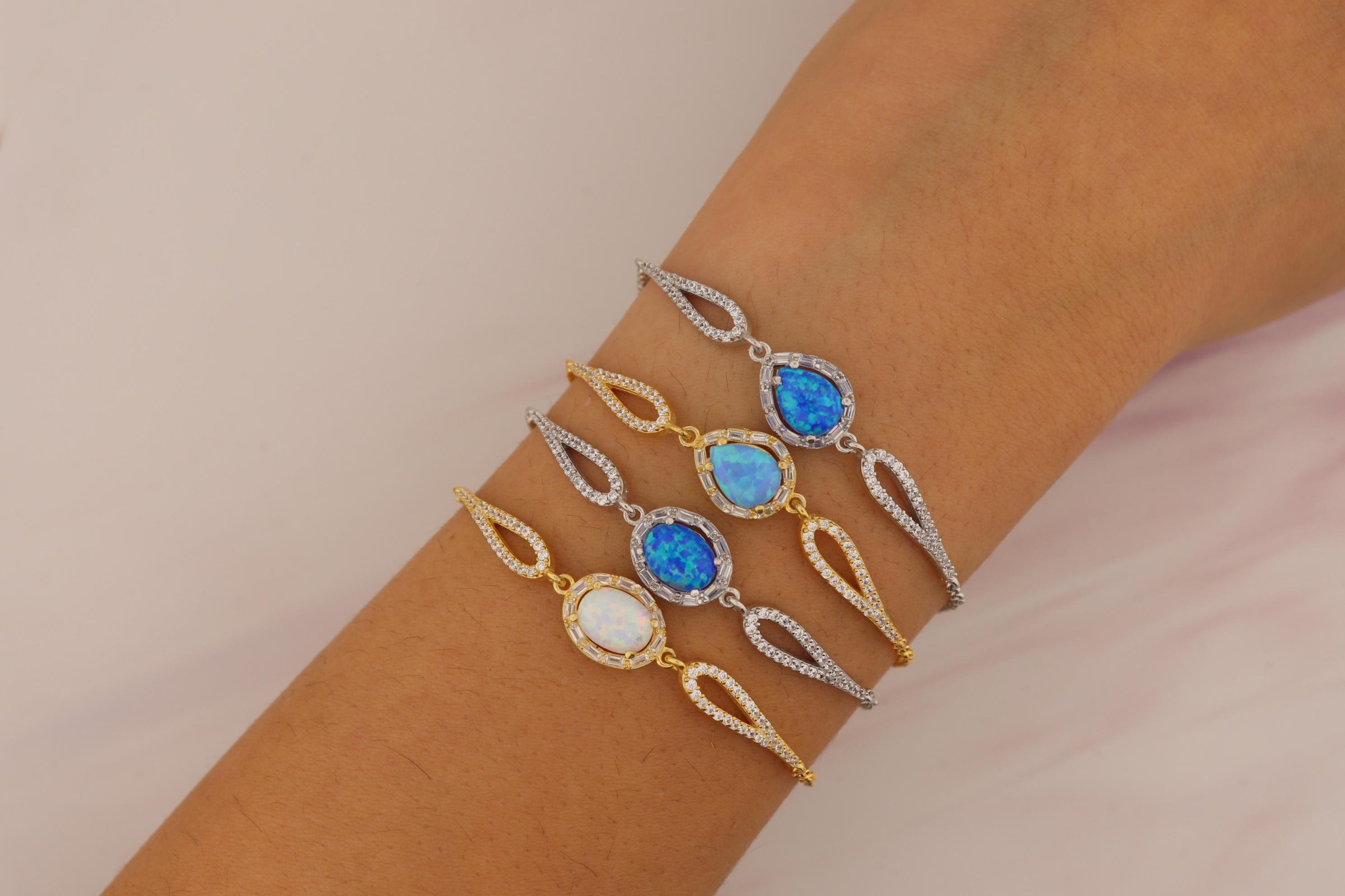 925 Ayar Gümüş Oval Opal Taşlı Bileklik