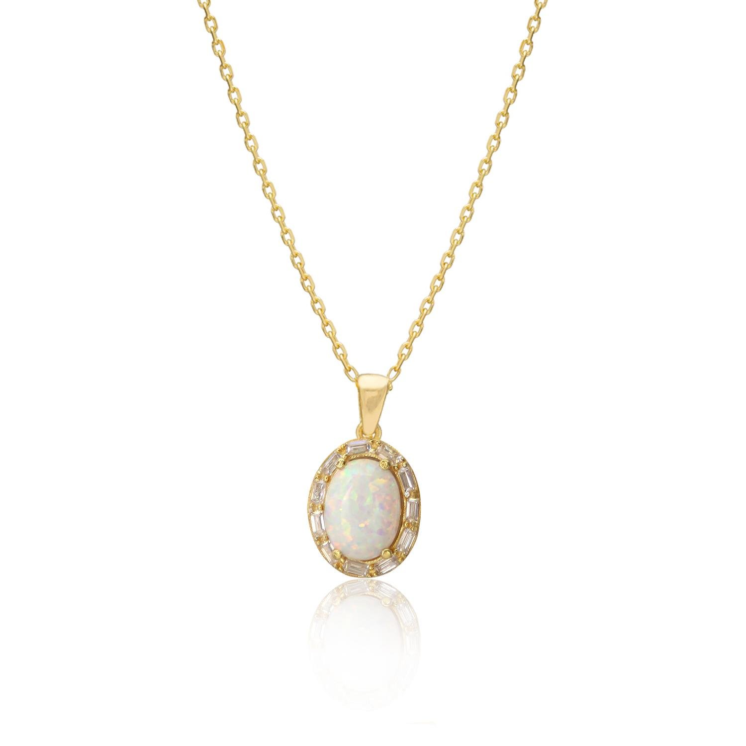 925 Ayar Gümüş Oval Opal Taşlı Kolye