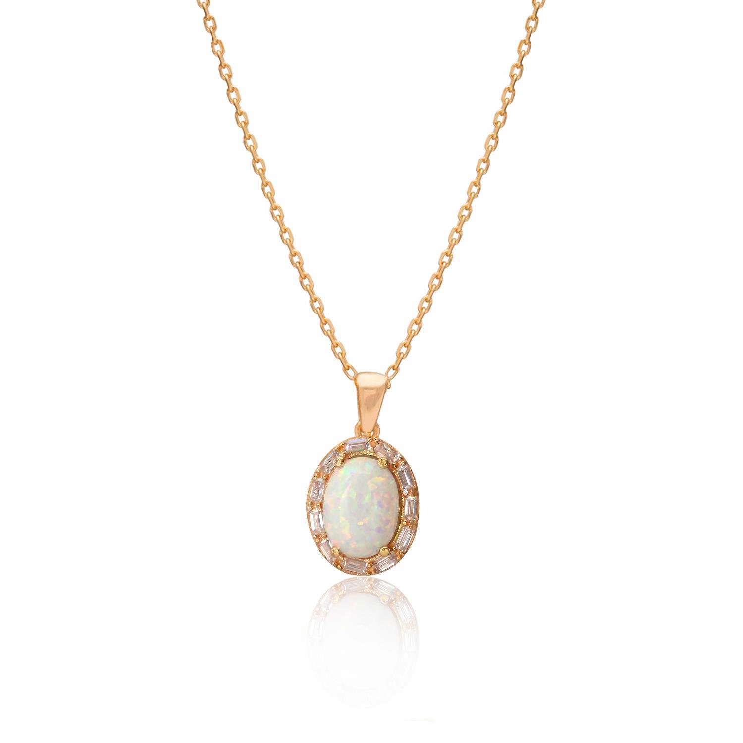 925 Ayar Gümüş Oval Opal Taşlı Kolye