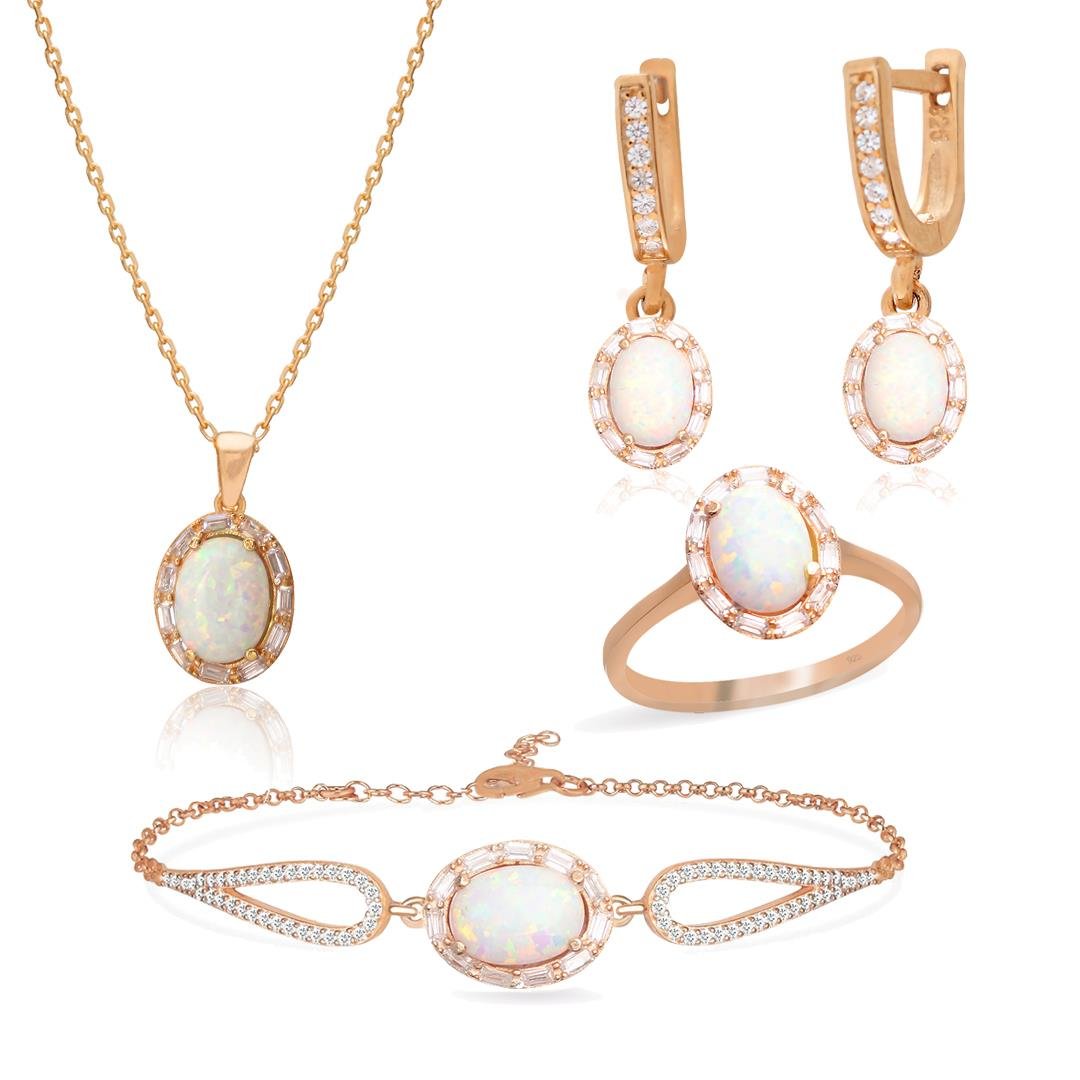 925 Ayar Gümüş Oval Opal Taşlı Takı Seti