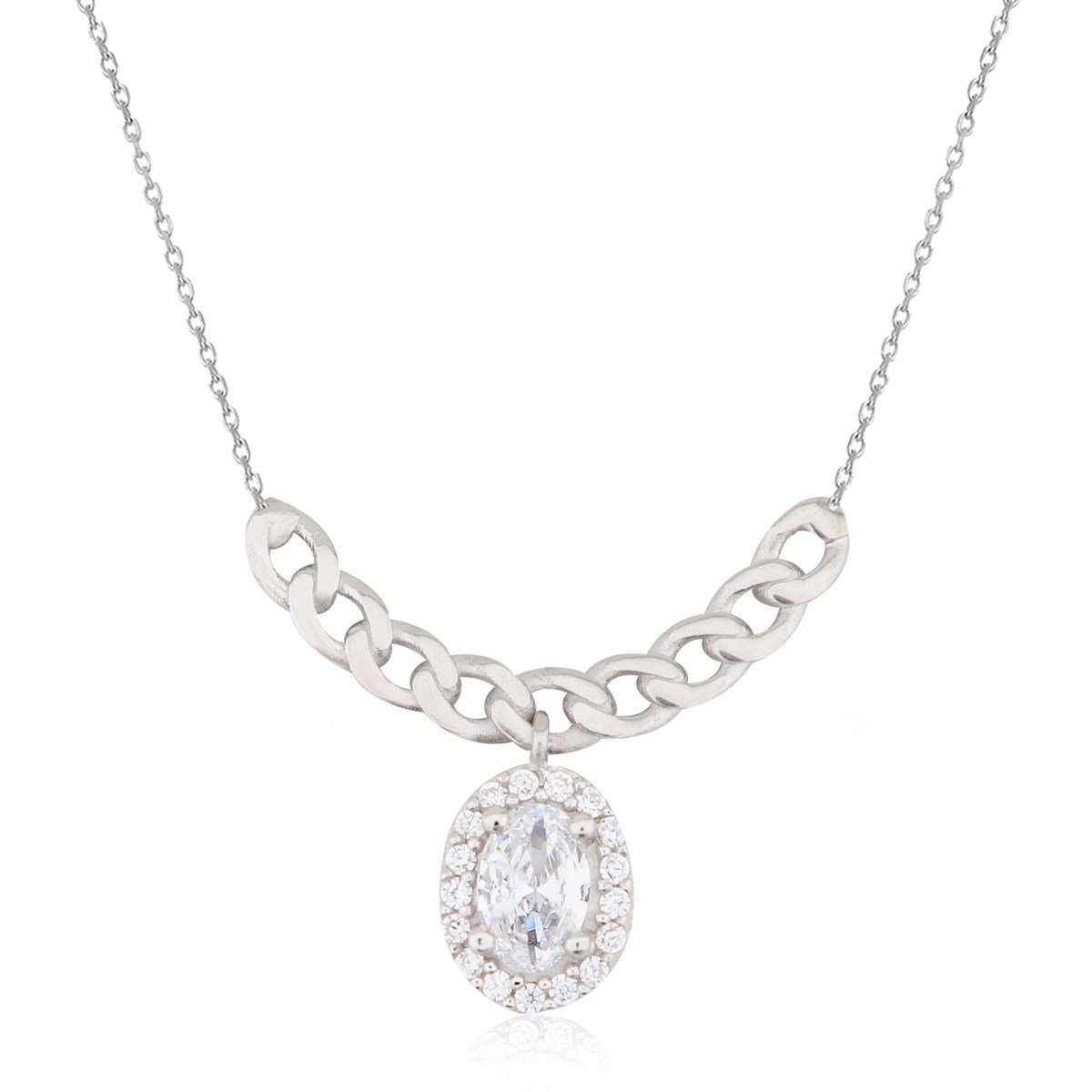 925 Ayar Gümüş Oval Taş Takı Seti Zincir Detay