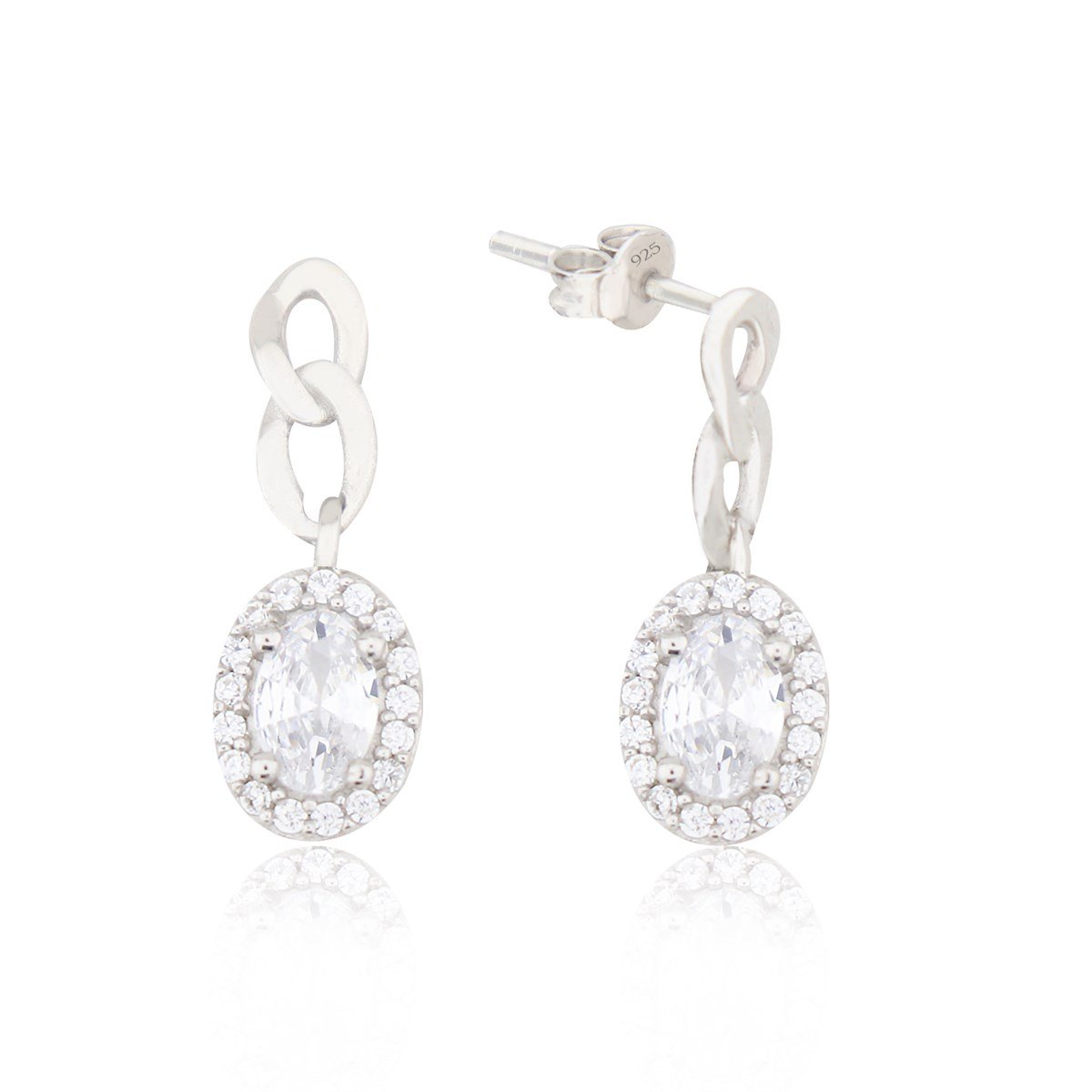 925 Ayar Gümüş Oval Taş Takı Seti Zincir Detay