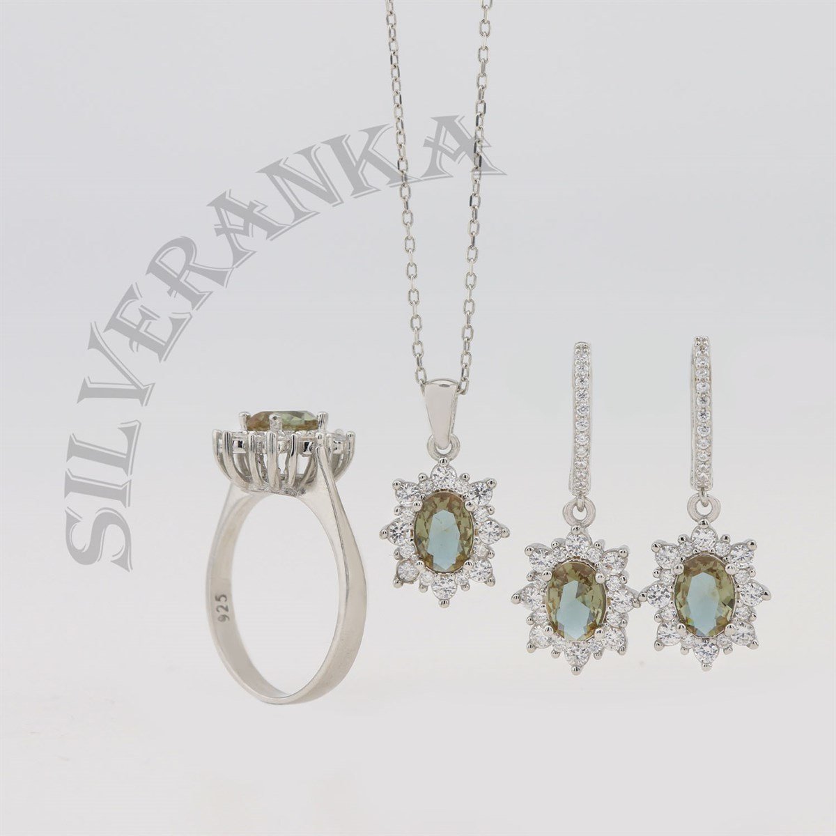 925 Ayar Gümüş Oval Zultanıt Taşlı Anturaj Set