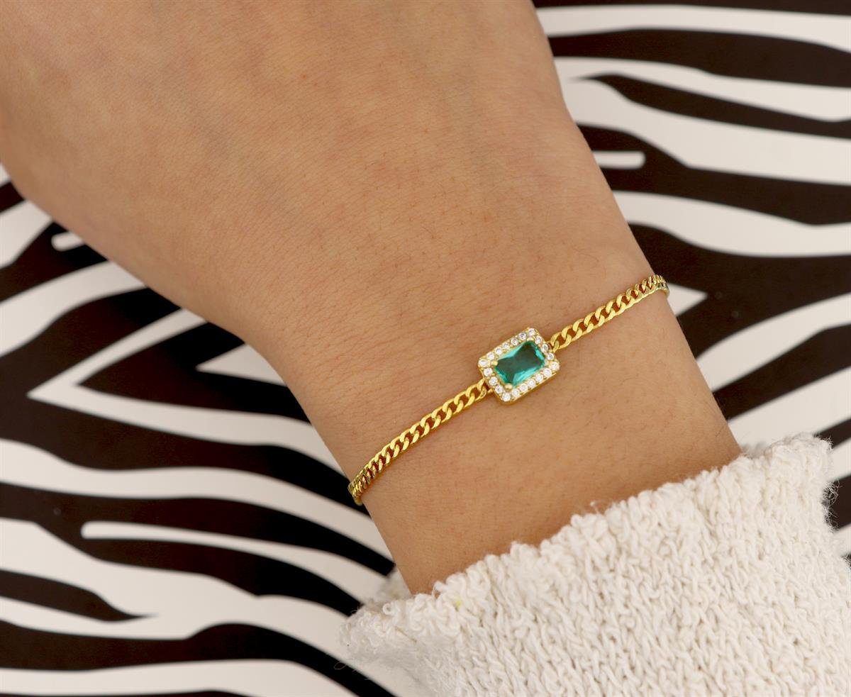 925 Ayar Gümüş Paraiba Baget Taşlı Gurmet Zincir Bileklik