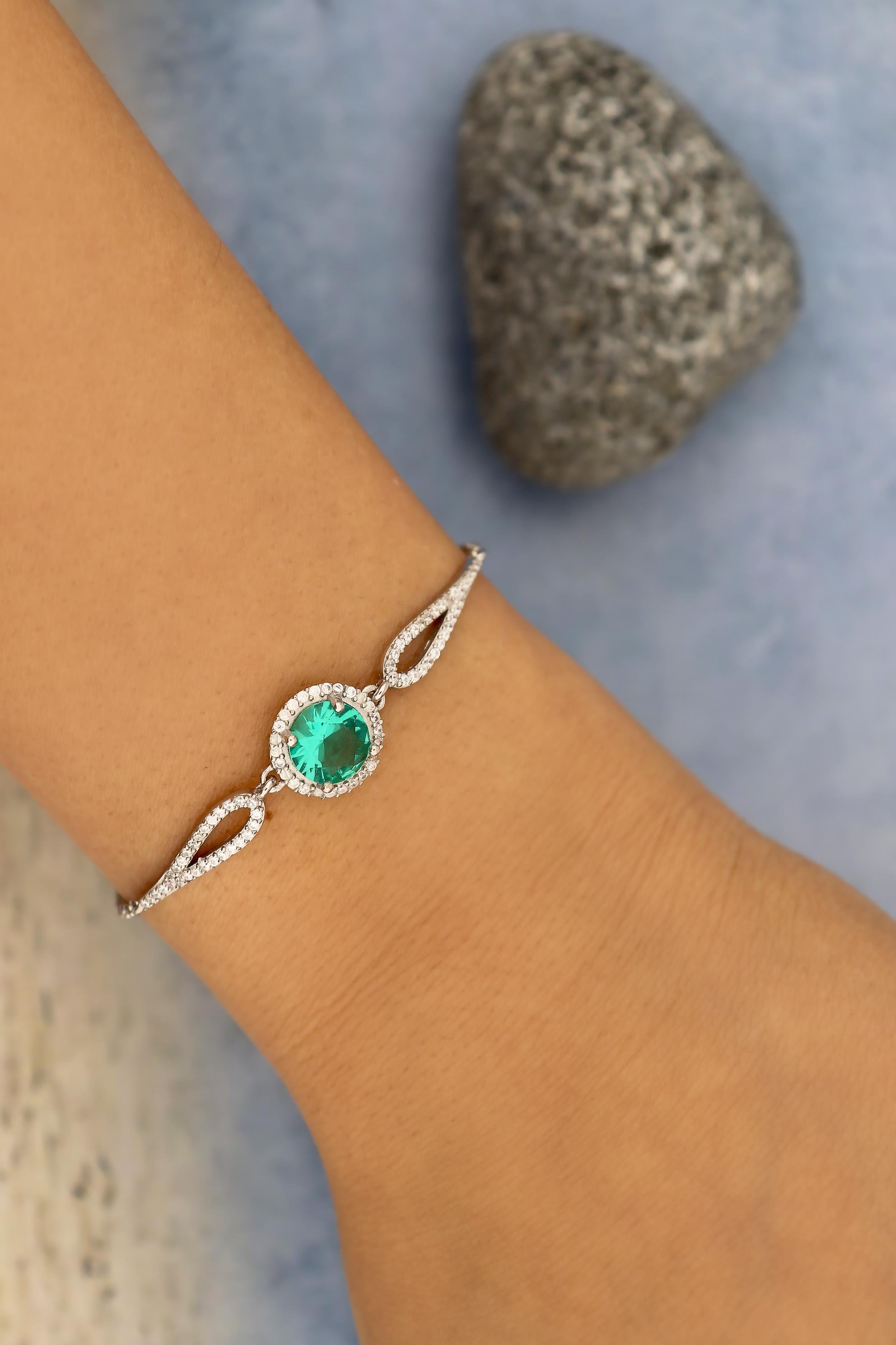 925 Ayar Gümüş Paraiba Yuvarlak Kesim Bileklik