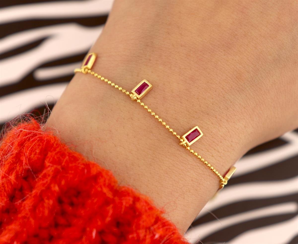 925 Ayar Gümüş Pembe Baget Taşlı Shakira Gümüş Bileklik