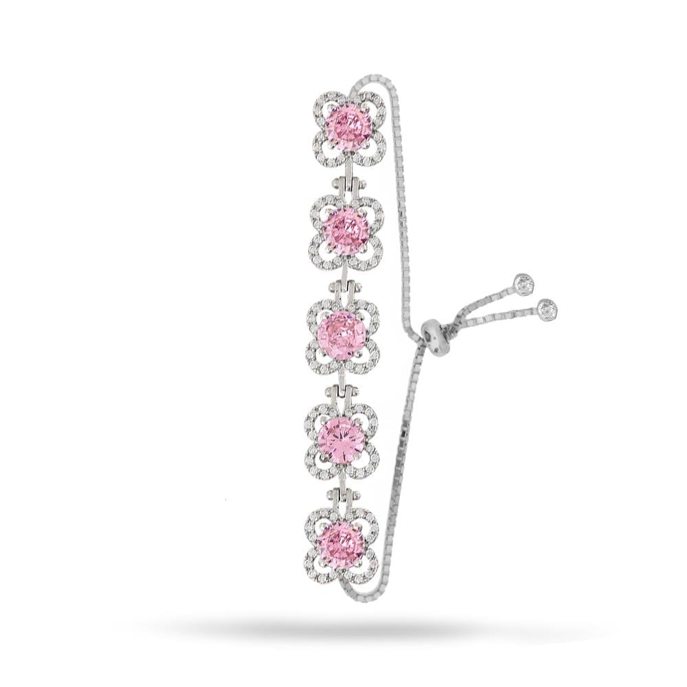 925 Ayar Gümüş Pembe Çiçek Bileklik