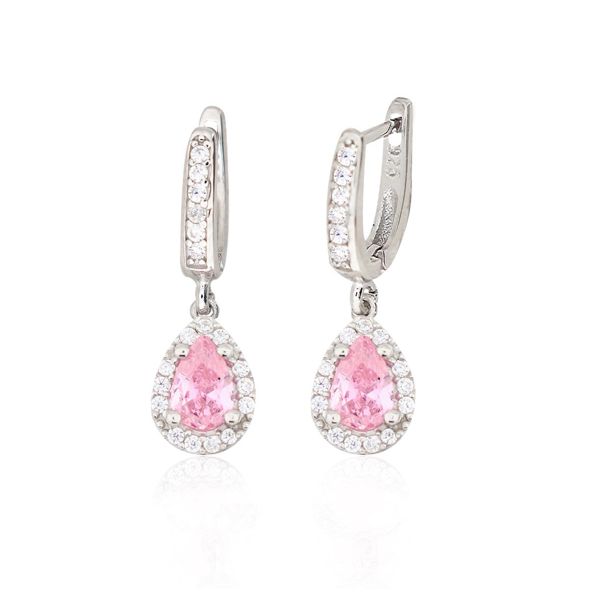 925 Ayar Gümüş Pembe Damla Taş Takı Seti