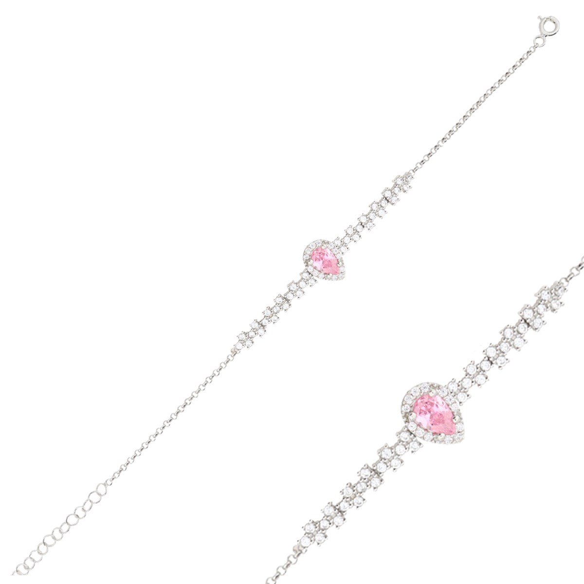 925 Ayar Gümüş Pembe Damla Taş Takı Seti