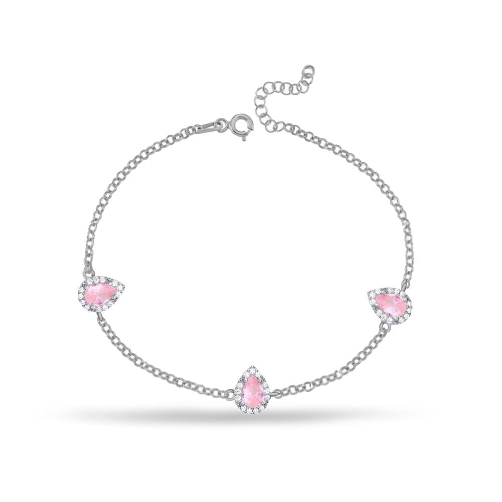 925 Ayar Gümüş Pembe Damla Taşlı Bileklik