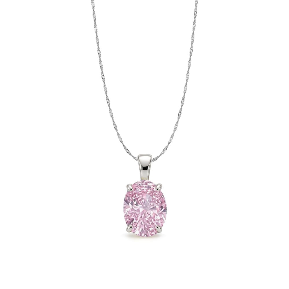 925 Ayar Gümüş Pembe Ice Cut Oval Taş Kolye