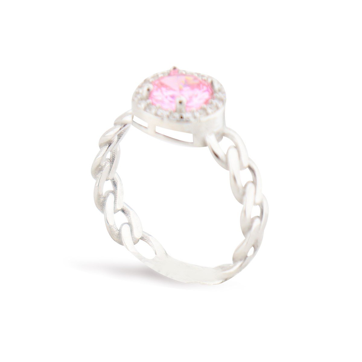 925 Ayar Gümüş Pembe Taşlı Baget Takı Seti Zincir Detay