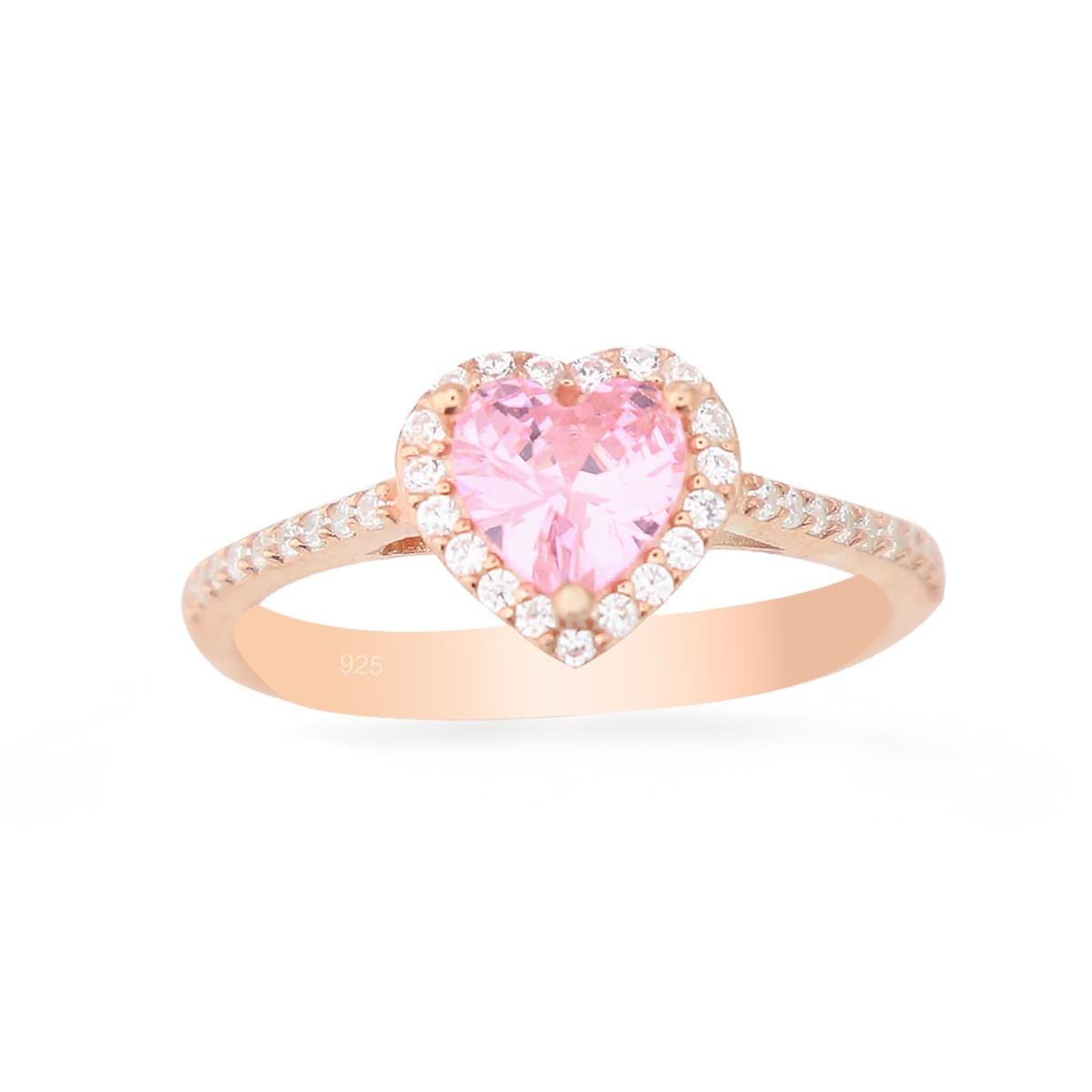 925 Ayar Gümüş Pembe Taşlı Kalp Takı Seti