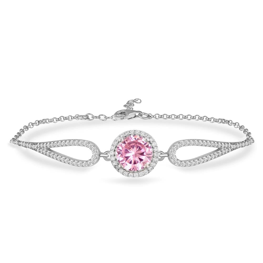 925 Ayar Gümüş Pembe Yuvarlak Kesim Bileklik