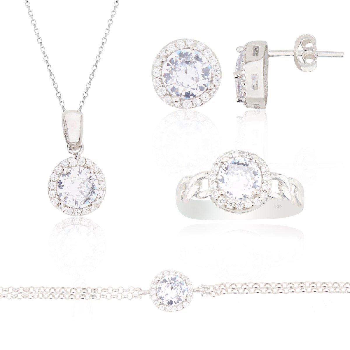 925 Ayar Gümüş Pırlanta Modeli Takı Seti