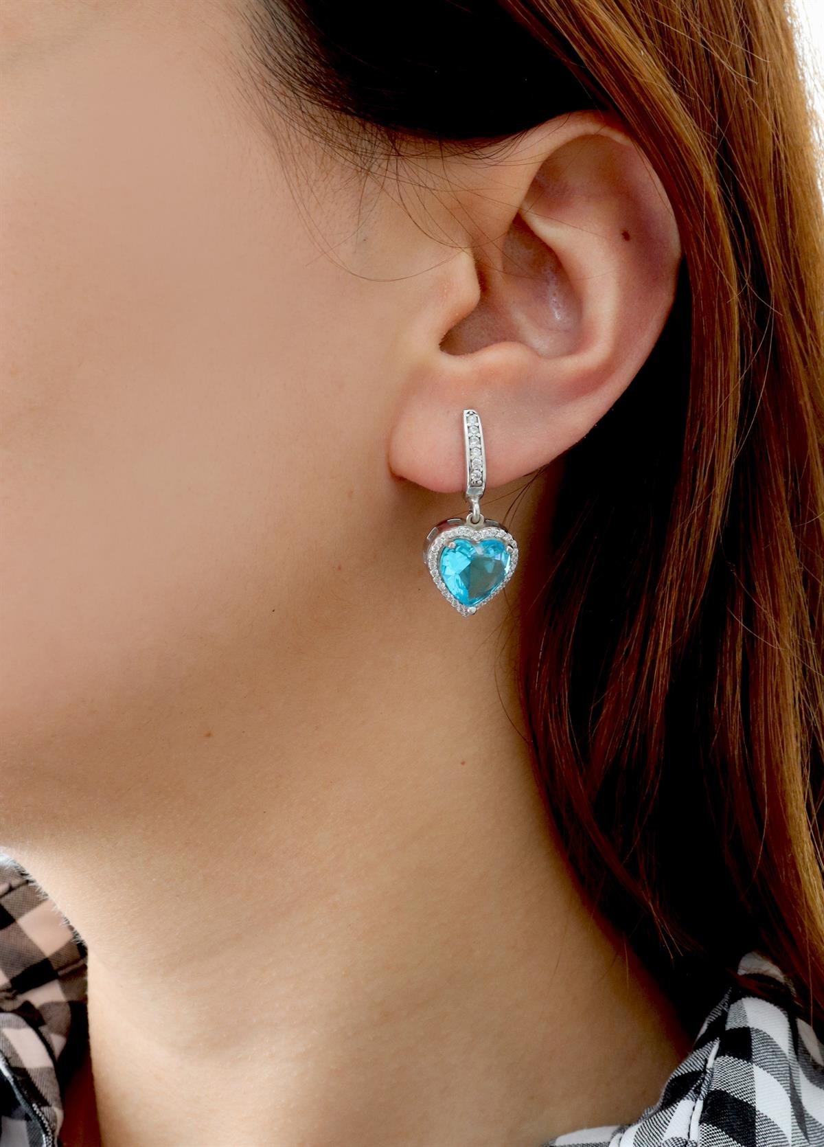 925 Ayar Gümüş Pırlanta Montür Aqua Taş Kalp Takı Seti