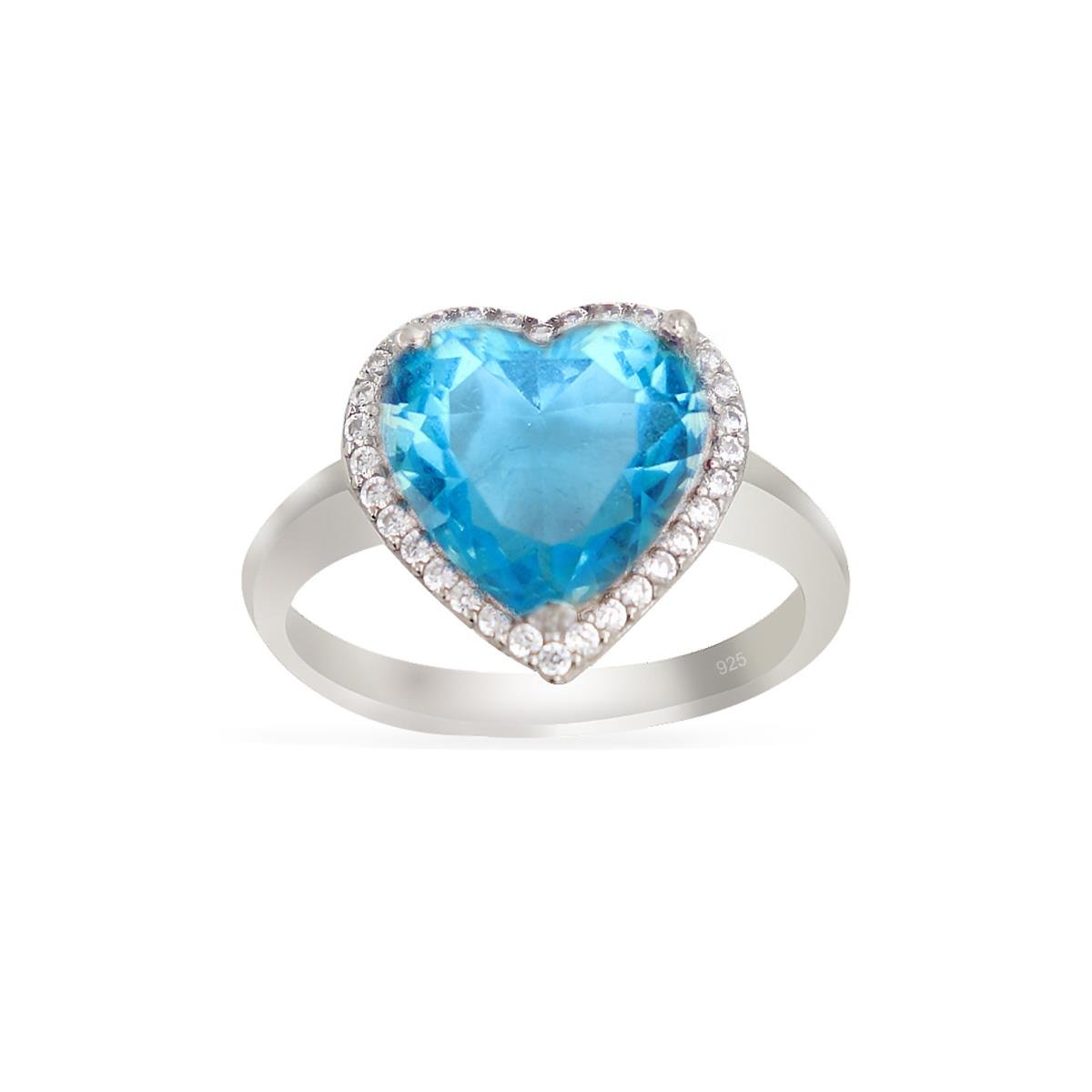 925 Ayar Gümüş Pırlanta Montür Aqua Taş Kalp Takı Seti