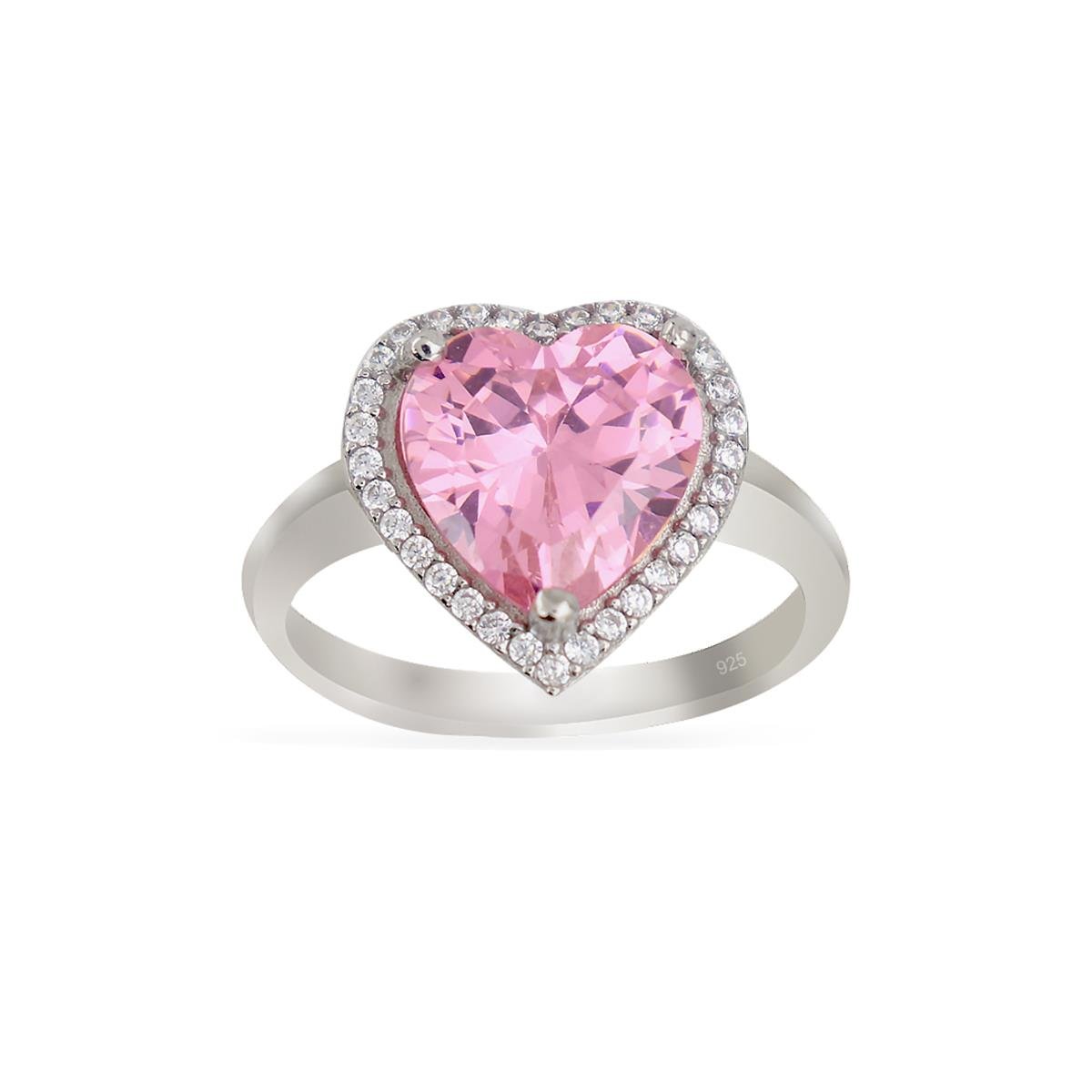 925 Ayar Gümüş Pırlanta Montür Pembe Kalp Takı Seti