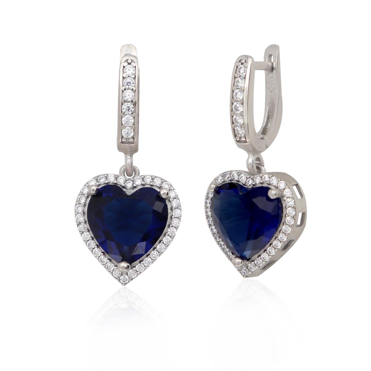 925 Ayar Gümüş Pırlanta Montür Safir Kalp Takı Seti
