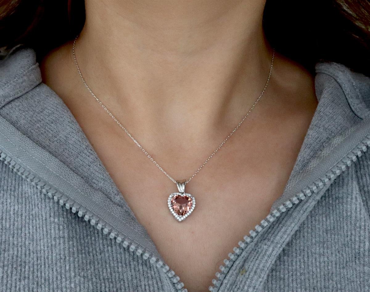 925 Ayar Gümüş Pırlanta Montür Zultanit Taş Kalp Kolye