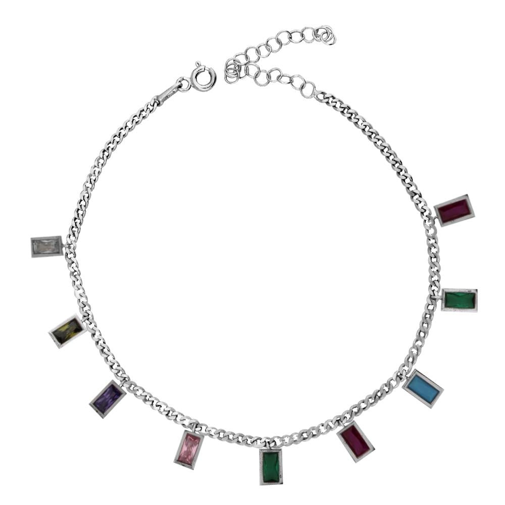 925 Ayar Gümüş Renkli Baget Taş Shakira Halhal