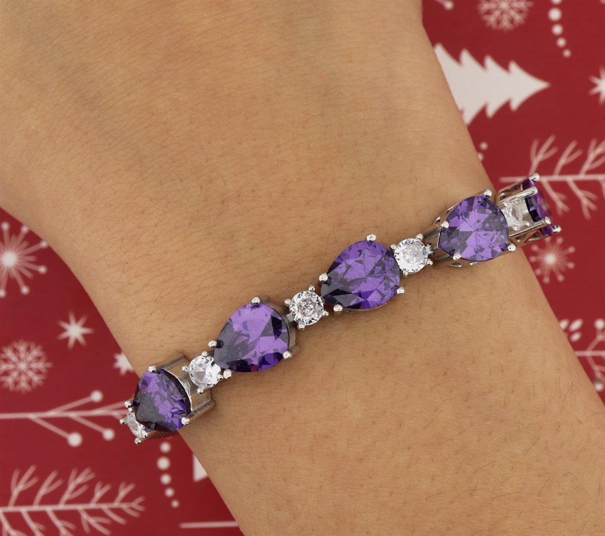 925 Ayar Gümüş Rodyum Kaplama Asansörlü Damla Taş Bileklik