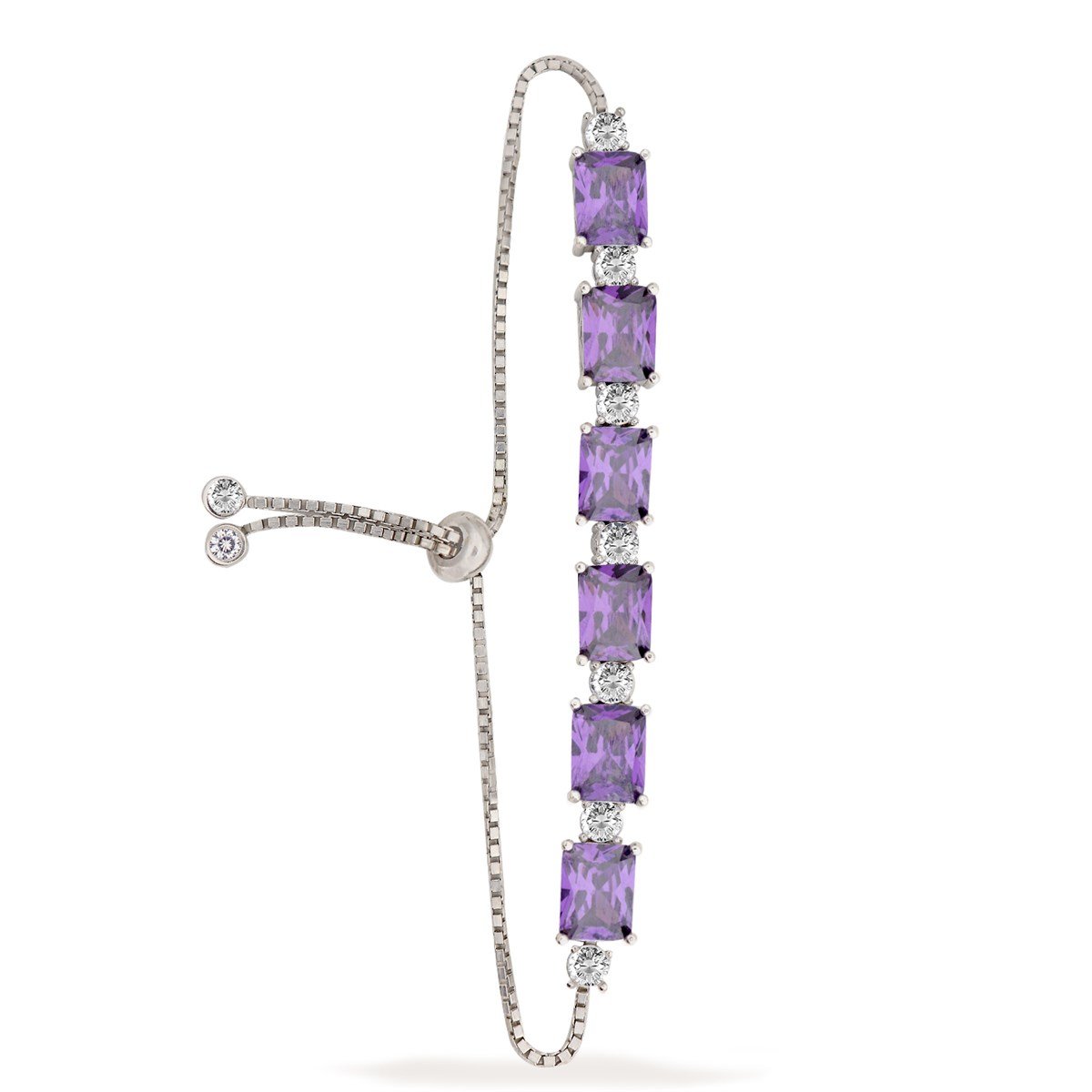 925 Ayar Gümüş Rodyum Kaplama Asansörlü Ametist Baget Bileklik