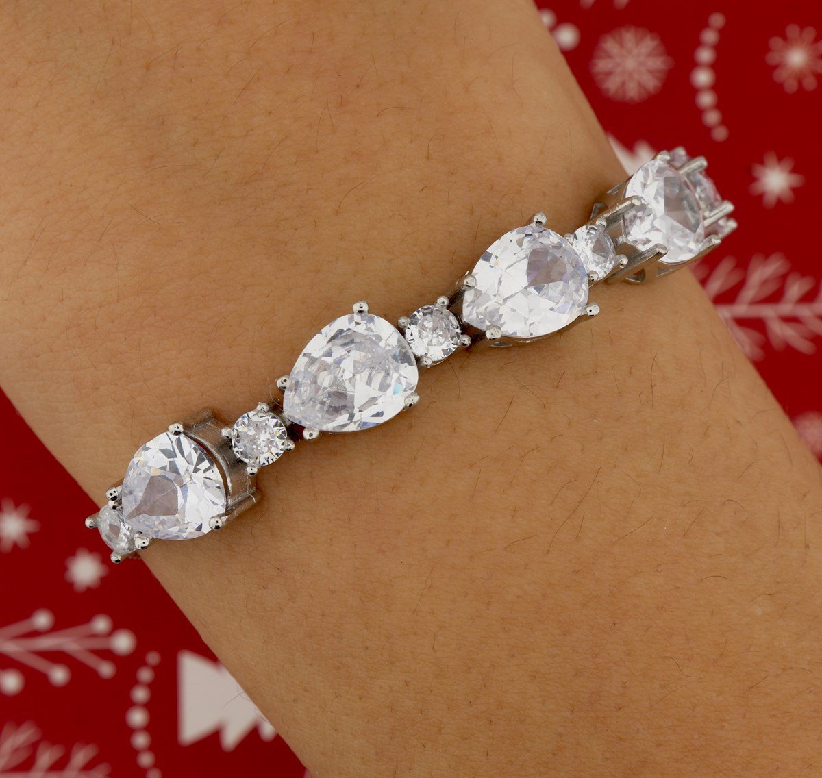 925 Ayar Gümüş Rodyum Kaplama Asansörlü Damla Taş Bileklik