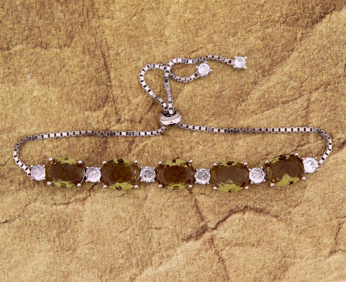 925 Ayar Gümüş Rodyum Kaplama Asansörlü Zultanit Oval Taş Bileklik