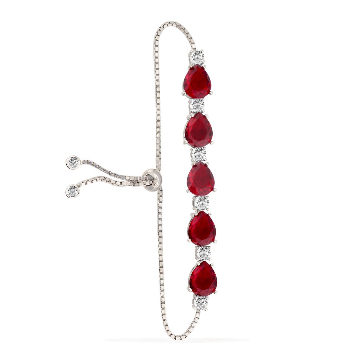 925 Ayar Gümüş Rodyum Kaplama Asansörlü Kırmızı Damla Taş Bileklik