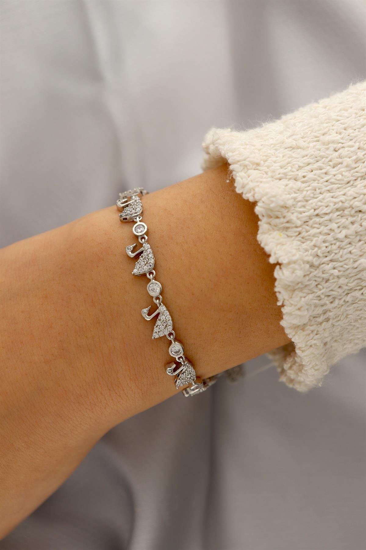 925 Ayar Gümüş Rodyum Kuğu Bileklik