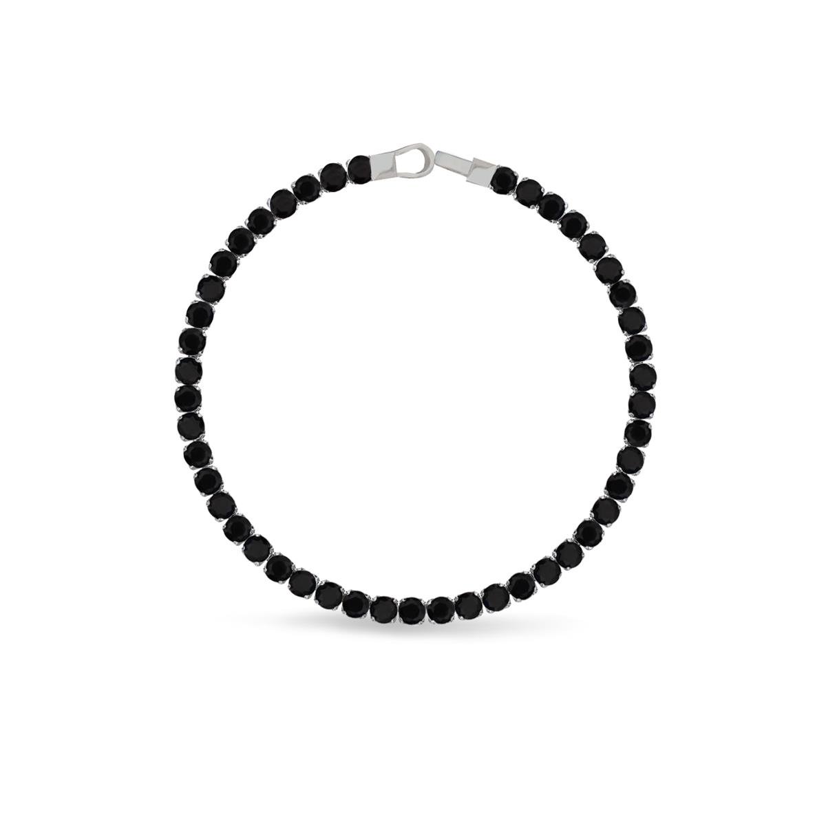 925 Ayar Gümüş Rodyumlu 4 mm Siyah Taşlı Su Yolu Bileklik