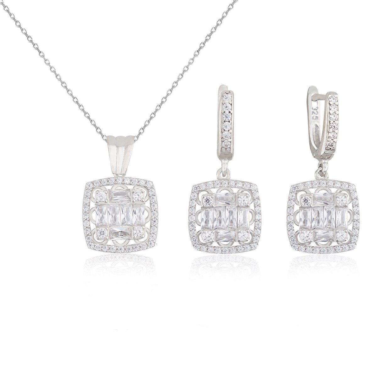 925 Ayar Gümüş Rodyumlu Büyük Baget Takı Seti